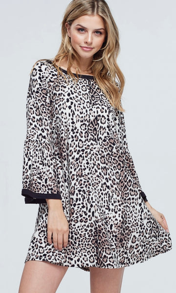Cheetah Print Pocketed Shift Dress